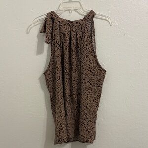Brown Polka Dot Animal Print Sleeveless Blouse